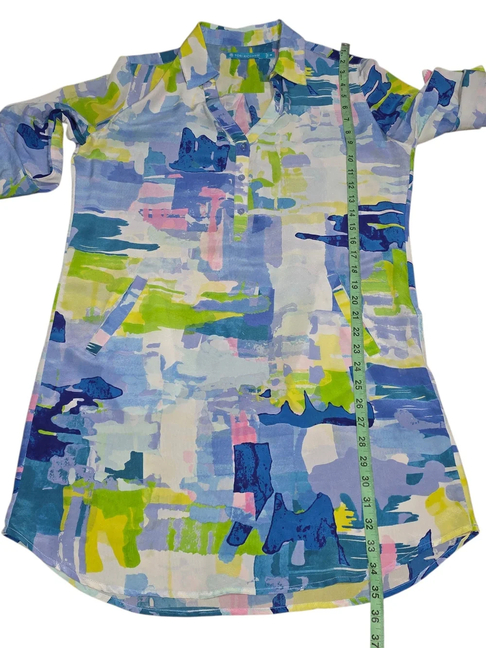 Tori Richard 100% Silk Tunic Dress Abstract Art Print Beach Resort Cover Up Sz 6